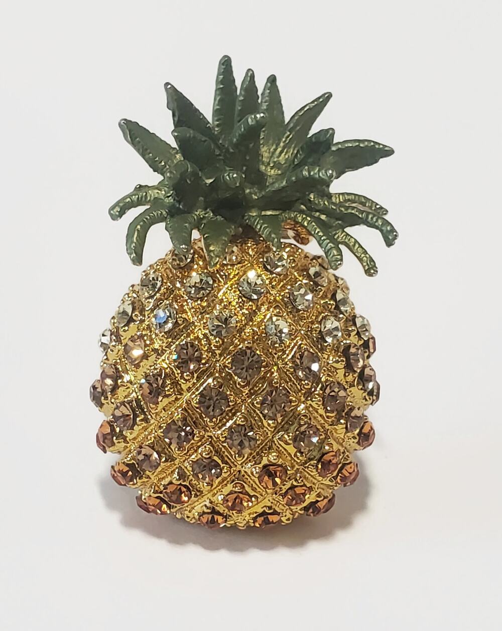 Vintage Rucinni Rhinestone And Enamel Pineapple Brooch Pin